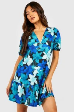 Florales Kleid Mit Puffärmeln