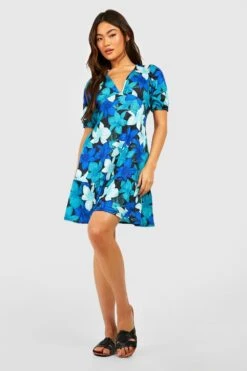 Florales Kleid Mit Puffärmeln -Stil Formen Verkäufe gzz52229 blue xl 2