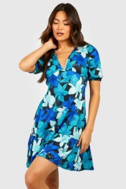 Florales Kleid Mit Puffärmeln -Stil Formen Verkäufe gzz52229 blue xl 3
