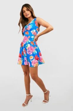 Florales Kleid Mit Rüschensaum Und Tiefem Ausschnitt -Stil Formen Verkäufe gzz52230 blue xl 2