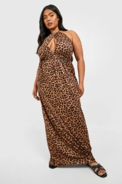 Plus Neckholder-Maxikleid Aus Jersey Mit Leopardenprint