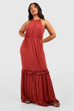Plus Neckholder-Maxikleid Mit Rüschen Aus Jersey -Stil Formen Verkäufe gzz52249 rust xl 2