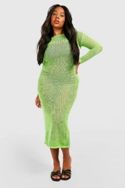 Plus Rückenfreies Gehäkeltes Midikleid -Stil Formen Verkäufe gzz52274 lime xl 2