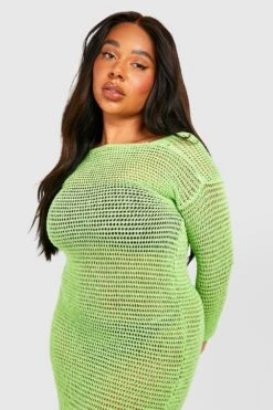 Plus Rückenfreies Gehäkeltes Midikleid -Stil Formen Verkäufe gzz52274 lime xl 3