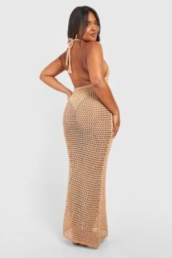 Plus Gehäkeltes Neckholder-Midikleid -Stil Formen Verkäufe gzz52275 camel xl 1