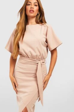 Midikleid Mit Boot-Ausschnitt Und Bindegürtel -Stil Formen Verkäufe gzz52574 stone xl 2