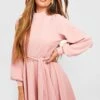 Hochgeschlossenes Skaterkleid Mit Ballonärmeln Und Gürtel -Stil Formen Verkäufe gzz52585 rose xl