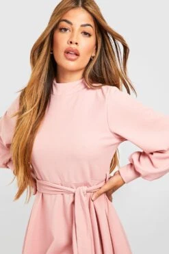 Hochgeschlossenes Skaterkleid Mit Ballonärmeln Und Gürtel -Stil Formen Verkäufe gzz52585 rose xl 3