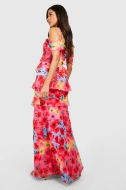 Florals Gestuftes Rüschen-Maxikleid -Stil Formen Verkäufe gzz52593 pink xl 1