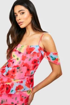 Florals Gestuftes Rüschen-Maxikleid -Stil Formen Verkäufe gzz52593 pink xl 3