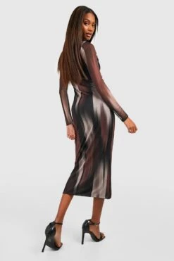 Langärmliges Mesh-Midikleid Mit Abstraktem Print -Stil Formen Verkäufe gzz52707 black xl 1