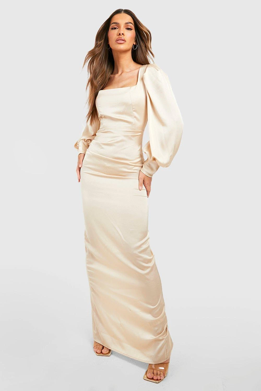 Satin Maxikleid Mit Blouson-Ärmeln 3 Satin Maxikleid Mit Blouson-Ärmeln