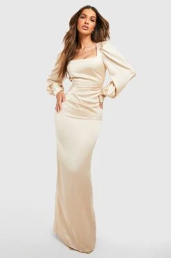 Satin Maxikleid Mit Blouson-Ärmeln 8 Satin Maxikleid Mit Blouson-Ärmeln -Stil Formen Verkäufe gzz53013 champagne xl 2