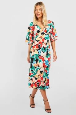 Florals Midikleid Mit V-Ausschnitt 8 Florals Midikleid Mit V-Ausschnitt -Stil Formen Verkäufe gzz53055 black xl 2