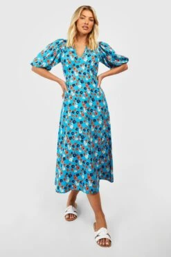 Florales Midikleid Mit Puffärmeln -Stil Formen Verkäufe gzz53056 blue xl 2