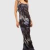 Rüschen-Maxikleid Aus Mesh Mit Print -Stil Formen Verkäufe gzz53117 black xl