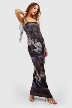 Rüschen-Maxikleid Aus Mesh Mit Print -Stil Formen Verkäufe gzz53117 black xl 2