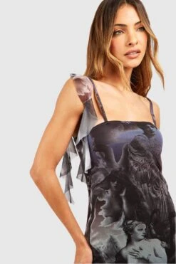 Rüschen-Maxikleid Aus Mesh Mit Print -Stil Formen Verkäufe gzz53117 black xl 3