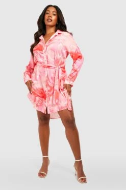 Plus Marmor-Print Hemdkleid Mit Gürtel -Stil Formen Verkäufe gzz53159 pink xl 2