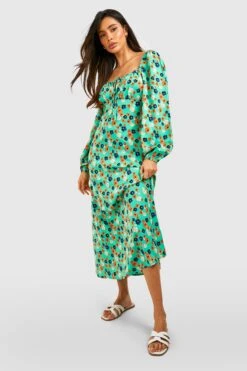 Florales Langärmliges Midikleid -Stil Formen Verkäufe gzz53197 green xl 2