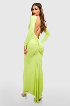 Langärmliges Gerafftes Maxikleid