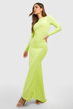 Langärmliges Gerafftes Maxikleid -Stil Formen Verkäufe gzz53209 lime xl 2