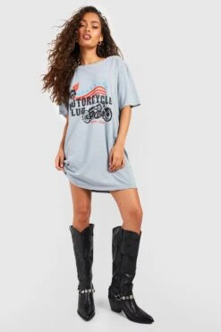 Oversize T-Shirt-Kleid Mit Moto-Print