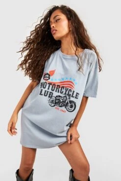 Oversize T-Shirt-Kleid Mit Moto-Print -Stil Formen Verkäufe gzz53221 grey xl 2