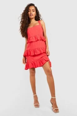 Strukturiertes Rüschen-Kleid Aus Leinen -Stil Formen Verkäufe gzz53230 coral xl 2