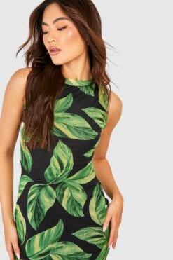 Mesh-Maxikleid Mit Palmen-Print -Stil Formen Verkäufe gzz53245 green xl 3