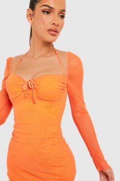 Langärmliges Bodycon Mesh-Minikleid 9 Langärmliges Bodycon Mesh-Minikleid -Stil Formen Verkäufe gzz53254 orange xl 3