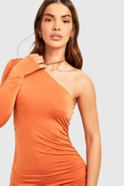 Einärmliges Midikleid Mit Gerafftem Rock -Stil Formen Verkäufe gzz53256 orange xl 2