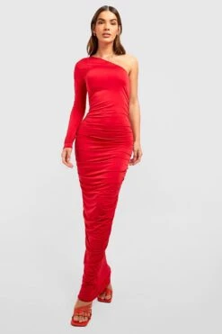 Einärmliges Gerafftes Maxikleid -Stil Formen Verkäufe gzz53257 red xl 2