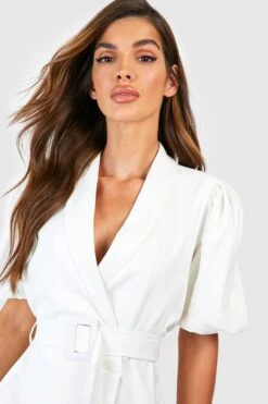 Blazerkleid Mit Puffärmeln Und Gürtel -Stil Formen Verkäufe gzz53329 ivory xl 3