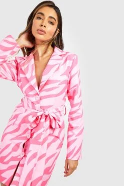 Blazerkleid Mit Pinkem Zebraprint Und Bindegürtel -Stil Formen Verkäufe gzz53330 pink xl 2