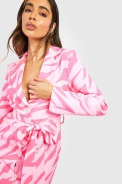 Blazerkleid Mit Pinkem Zebraprint Und Bindegürtel -Stil Formen Verkäufe gzz53330 pink xl 3