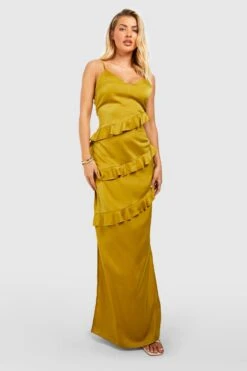 Satin-Maxikleid Mit Rüschen-Detail -Stil Formen Verkäufe gzz53332 chartreuse xl 2