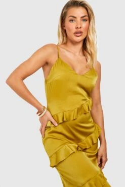 Satin-Maxikleid Mit Rüschen-Detail -Stil Formen Verkäufe gzz53332 chartreuse xl 3