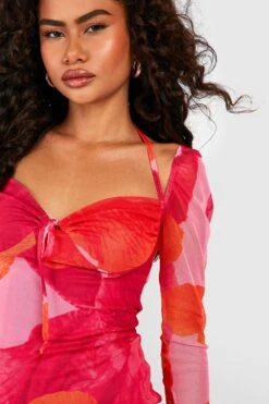 Mesh-Midikleid Mit Abstraktem Blumenprint -Stil Formen Verkäufe gzz53338 orange xl 3