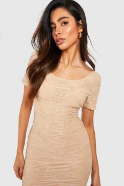 Strukturiertes Geripptes Midikleid Mit Kurzen Ärmeln -Stil Formen Verkäufe gzz53347 stone xl 3