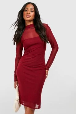 Hochgeschlossenes Basic Mesh-Midikleid