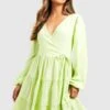 Gestuftes Wickel-Smokkleid Aus Leinen 2 Gestuftes Wickel-Smokkleid Aus Leinen -Stil Formen Verkäufe gzz53446 lime xl