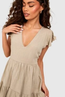 Gestuftes Rüschen-Smokkleid Aus Leinen -Stil Formen Verkäufe gzz53448 stone xl 3