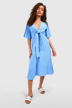 Leinen-Midikleid Mit Schnür-Detail