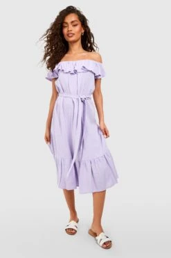 Bardot-Midikleid Aus Leinen Mit Rüschen -Stil Formen Verkäufe gzz53452 lilac xl 2
