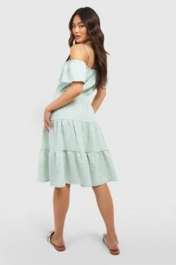 Strukturiertes Gestuftes Gingham Midikleid -Stil Formen Verkäufe gzz53461 sage xl 1