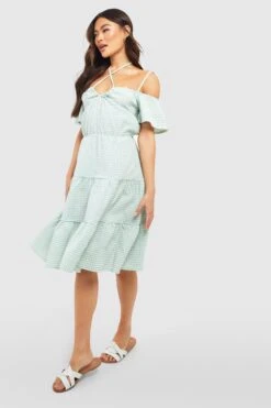 Strukturiertes Gestuftes Gingham Midikleid -Stil Formen Verkäufe gzz53461 sage xl 2