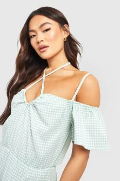 Strukturiertes Gestuftes Gingham Midikleid -Stil Formen Verkäufe gzz53461 sage xl 3