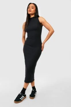 Hochgeschlossenes Soft Touch Midikleid