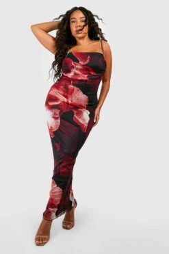 Plus Mesh Maxi-Slipkleid Mit Floralem Print